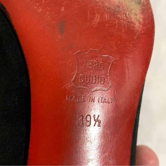 vintage CHRISTIAN LOUBOUTIN size 39.5 black suede block heel PUMPS - Picture 2 of 11